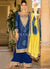 Blue And Yellow Mirror Work Printed Palazzo Suit