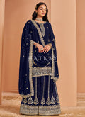 Dark Blue Embroidered Georgette Palazzo Suit