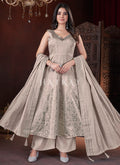 Light Grey Mirror Work Anarkali Palazzo Suit