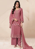 Rose Pink Schiffli Embroidered Pakistani Palazzo Suit