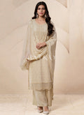 Off White Schiffli Embroidered Pakistani Palazzo Suit