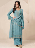 Sky Blue Schiffli Embroidered Pakistani Palazzo Suit