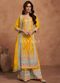 Yellow Multi Embroidered Wedding Palazzo Suit