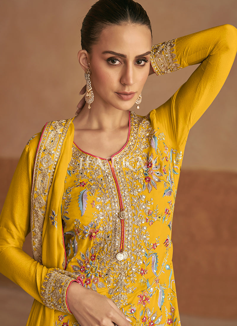 Yellow Multicoloured Palazzo Suit