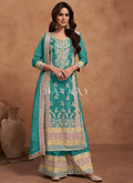 Turquoise Multi Embroidered Wedding Palazzo Suit