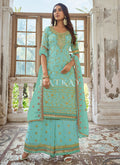 Sea Green Embroidery Traditional Georgette Palazzo Suit