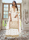 Off White Embroidery Traditional Georgette Palazzo Suit