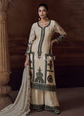 Off White Thread Embroidery Palazzo Suit