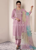 Lavender Reshamkari Embroidery Pant Style Suit