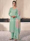 Sea Green Reshamkari Embroidery Pant Style Suit