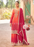 Orange And Crimson Embroidery Pakistani Pant Suit