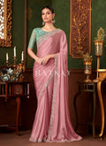 Pink And Teal Embroidery Designer Saree