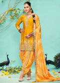 Yellow Multi Embroidered Dhoti Style Punjabi Suit