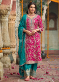 Magenta And Teal Embroidered Pakistani Suit