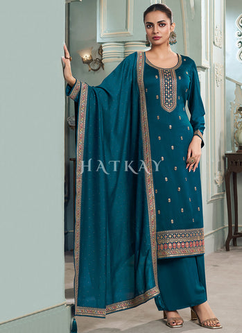 Turquoise Embroidered Salwar kameez