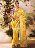 Yellow And Magenta Embroidery Banarasi Saree