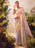 Purple Beige Ombré Embroidery Banarasi Saree