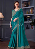 Teal Blue Embroidery Designer Saree