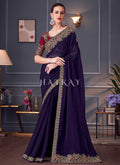 Purple And Red Embroidery Designer Saree