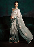 Silver Grey And Charcoal Handwork Tissue Silk Saree