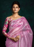 Lavender And Pink Handwork Sari