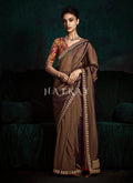 Dark Brown And Red Handwork Tissue Silk Saree