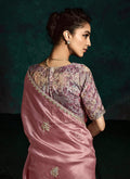 Rose Pink And Purple Handwork  Sari