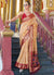 Beige and Red Ikat Printed Patola Silk Saree