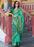 Green Ikat Printed Patola Silk Saree