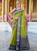 Green and Blue Ikat Printed Patola Silk Saree