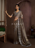 Copper Brown Handwork Silk Wedding Saree