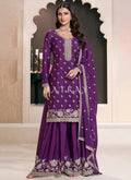 Purple Reshamkari Embroidery Sharara Suit