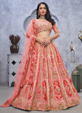 Peachish Pink Traditional Embroidery Wedding Lehenga Choli