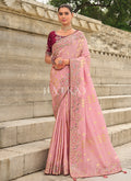 Light Pink And Wine Multi Embroidery Saree