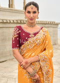 Yellow And Maroon Saree