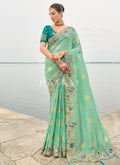 Sea Green And Teal Multi Embroidery Saree