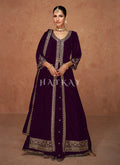 Deep Wine Slit Style Velvet Anarkali Lehenga