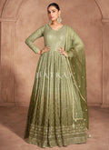 Olive Green Ombré Embroidery Anarkali Dress