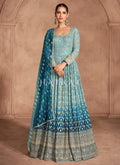 Royal Blue Ombré Embroidery Anarkali Dress