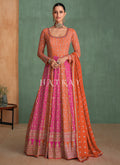 Orange And Pink Embroidery Anarkali Gown