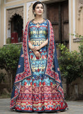 Dark Blue Multi-colored Digital Printed Anarkali Gown