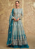 Teal Blue Ombré Embroidered Slit Style Anarkali Lehenga