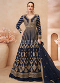 Dark Blue Slit Style Anarkali Lehenga