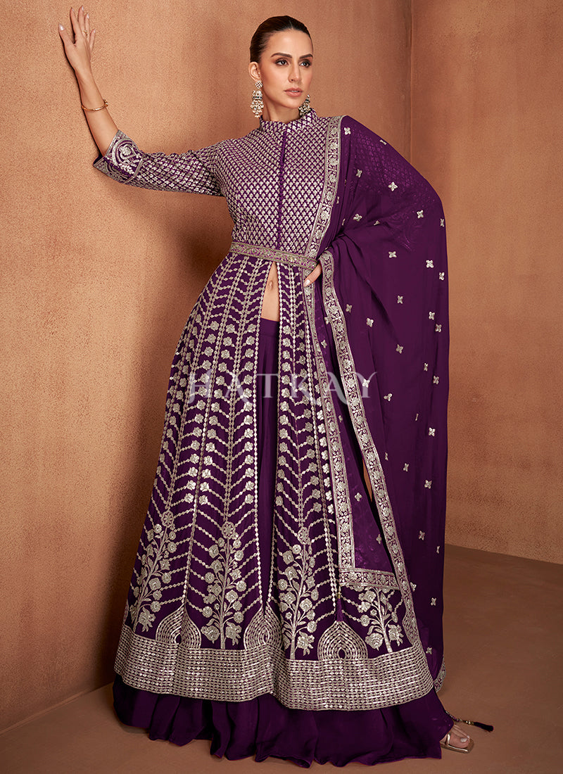 Deep Purple Slit-Style Anarkali Lehenga