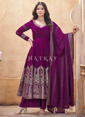 Plum Purple Mirror Work Anarkali Palazzo Suit