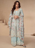 Light Blue Floral Slit Style Anarkali Palazzo Suit