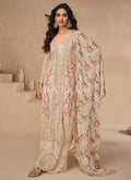 Cream Floral Slit Style Anarkali Palazzo Suit