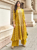 Yellow Embroidered Slit Style Palazzo Suit