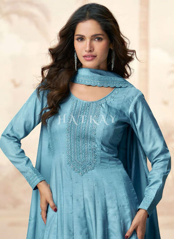 Blue Embroidered Wedding Anarkali Suit