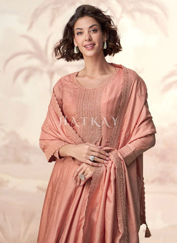 Peach Embroidered Wedding Anarkali Suit